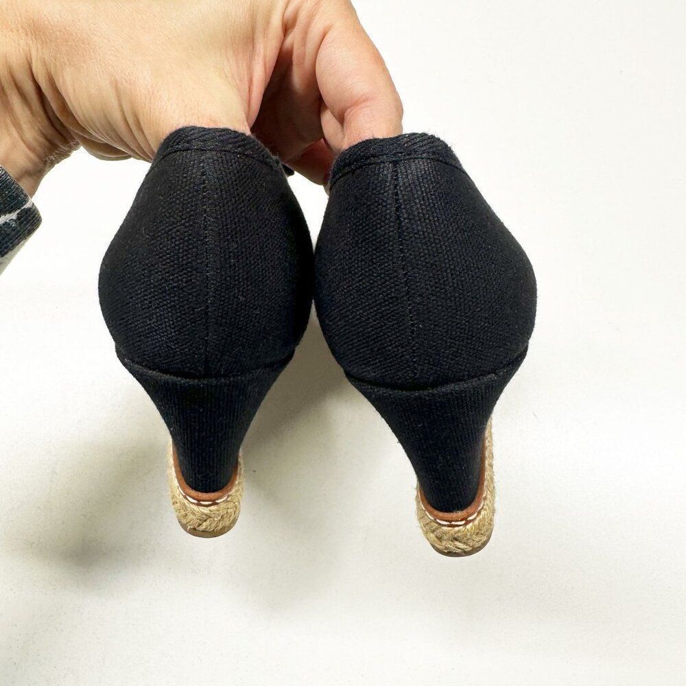Tory Burch Black Canvas Wedge Espadrilles with Jute Sole - Picture 10 of 11